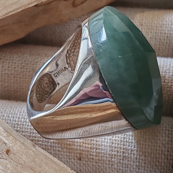 Huge Vintage Sterling Aventurine Stone Ring - Picture 10 of 11